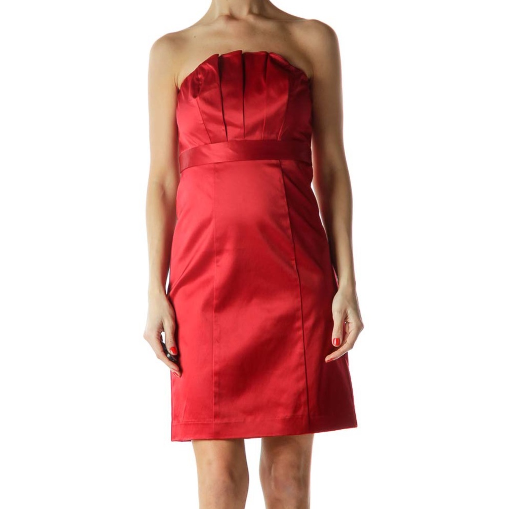 The Limited Red Satin Strapless Pleated Bodice Cocktail Mini Dress Size 8 NWT‎
